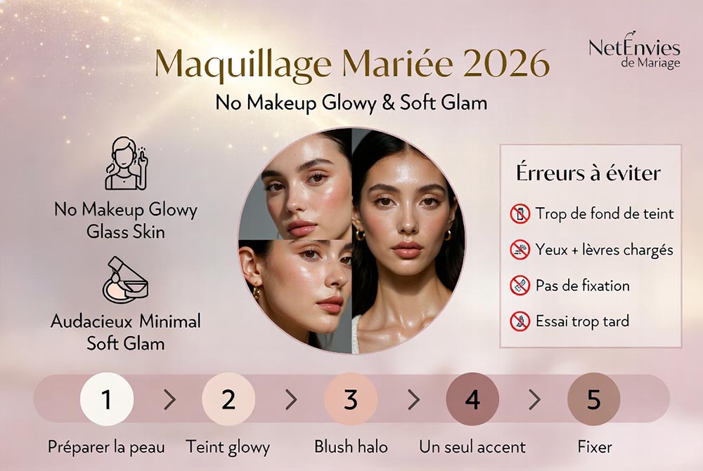 Maquillage Mariée 2026 : No Makeup Glowy & Soft Glam
