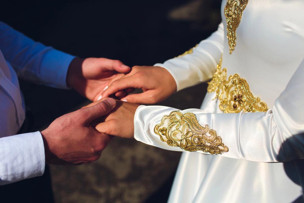 National wedding. Bride and groom. Wedding muslim couple during the marriage ceremony. Muslim marriage