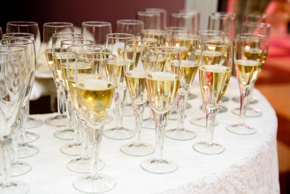 Arrangement of glasses with champagne.